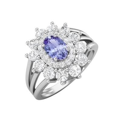 Tanzanite &amp; व्हाइट लैब-निर्मित नीलम बॉक्सिंग सेट स्टर्लिंग सिल्वर