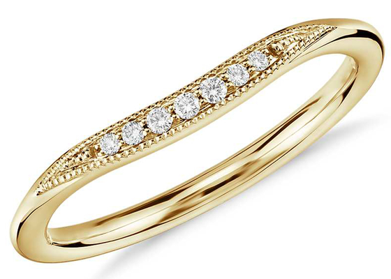 टिनी डेंटी 14K येलो गोल्ड रिंग, डायमंड स्टैकिंग रिंग्स 2mm 1.5mm 1.3mm साइज: