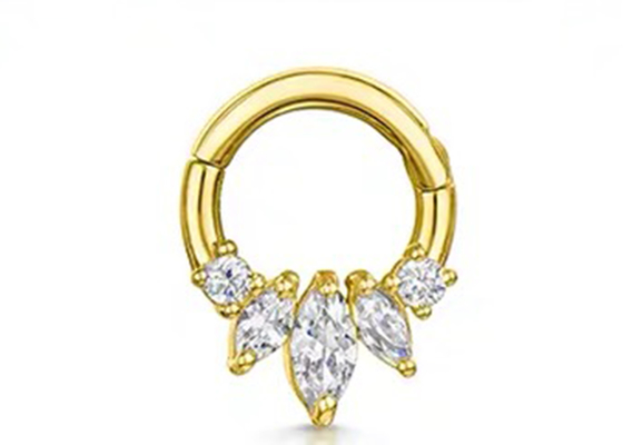 Marquise Cut 14K Gold Clicker पियर्सिंग फोर क्लॉ सेटिंग टाइप फॉर सेप्टम डाइथ नोज