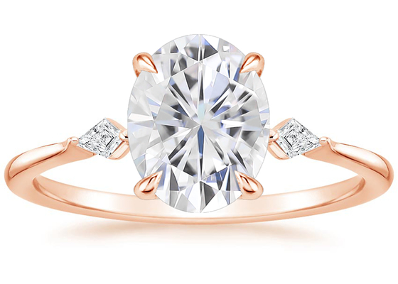 10K रोज गोल्ड ओवल मोइसानाइट एंगेजमेंट रिंग्स दीया OV7×9mm 2.1ct