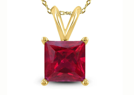 सगाई के लिए रूबी पेंडेंट 2ct के साथ 7×7MM 14K सोने का हार