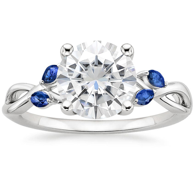 Marquise Cut Blue Moissanite वेडिंग रिंग 18K व्हाइट गोल्ड लैब ग्रोन डायमंड वूमेन ज्वेलरी के साथ