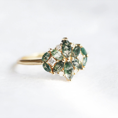 Gem's Beauty क्रिसमस गिफ्ट उसके 0.63CT स्क्वायर शेप नेचुरल मॉस एगेट के लिए 925 स्टर्लिंग में स्टोन एंगेजमेंट रिंग