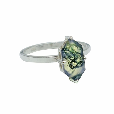 Gem's Beauty क्रिसमस गिफ्ट उसके 0.63CT स्क्वायर शेप नेचुरल मॉस एगेट के लिए 925 स्टर्लिंग में स्टोन एंगेजमेंट रिंग