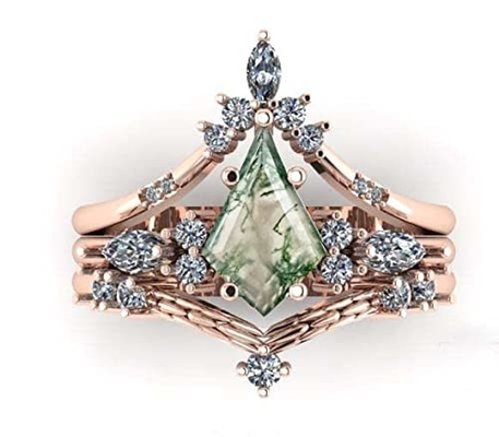 Gem's Beauty क्रिसमस गिफ्ट उसके 0.63CT स्क्वायर शेप नेचुरल मॉस एगेट के लिए 925 स्टर्लिंग में स्टोन एंगेजमेंट रिंग