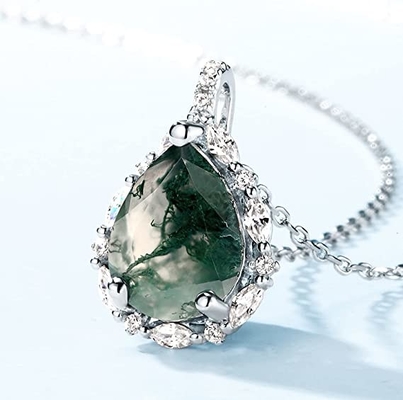 सॉलिड रोज़ गोल्ड 1.25ct नेचुरल इंस्पायर्ड लीफ मॉस एगेट ज्वेलरी क्लस्टर एमराल्ड एक्वाटिक