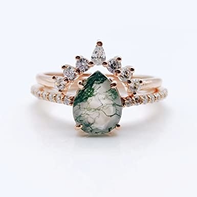 सॉलिड रोज़ गोल्ड 1.25ct नेचुरल इंस्पायर्ड लीफ मॉस एगेट ज्वेलरी क्लस्टर एमराल्ड एक्वाटिक