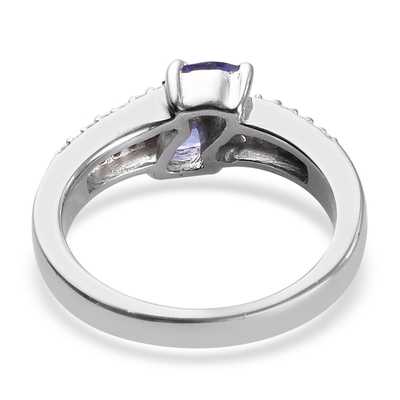 0.25 कैरेट Tanzanite 0.925 व्हाइट डायमंड एक्सेंट के साथ स्टर्लिंग सिल्वर रिंग ज्वेलरी