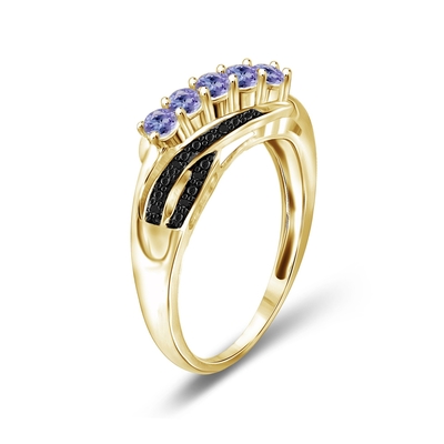 1 कैरेट Tanzanite और एक्सेंट व्हाइट डायमंड स्टर्लिंग सिल्वर सगाई की अंगूठी