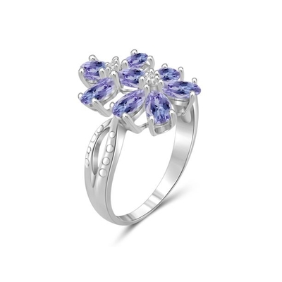 1 कैरेट Tanzanite और एक्सेंट व्हाइट डायमंड स्टर्लिंग सिल्वर सगाई की अंगूठी
