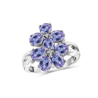 1 कैरेट Tanzanite और एक्सेंट व्हाइट डायमंड स्टर्लिंग सिल्वर सगाई की अंगूठी