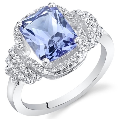 स्टर्लिंग सिल्वर में 1ct आयताकार Tanzanite ऑक्टागन रिंग- सिल्वर पर 18K व्हाइट गोल्ड प्लेटिंग