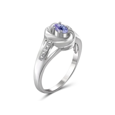 1.25 कैरेट 4 शूल अंडाकार प्राकृतिक Tanzanite और एक्सेंट सफेद हीरा स्टर्लिंग चांदी की अंगूठी