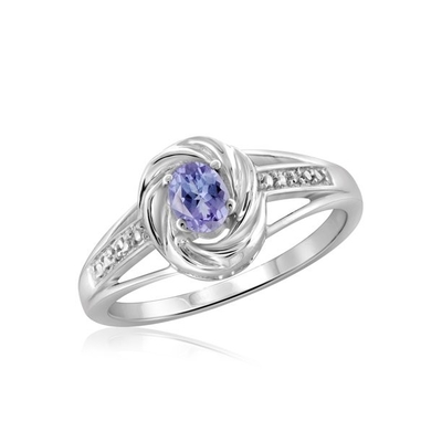 1.25 कैरेट 4 शूल अंडाकार प्राकृतिक Tanzanite और एक्सेंट सफेद हीरा स्टर्लिंग चांदी की अंगूठी