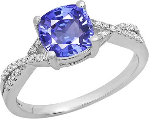 1.5 कैरेट प्राकृतिक Tanzanite सगाई की अंगूठी In18K सफेद सोने चांदी पर चढ़ाना