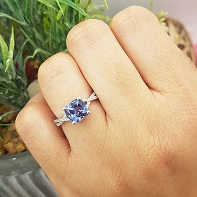 1.5 कैरेट प्राकृतिक Tanzanite सगाई की अंगूठी In18K सफेद सोने चांदी पर चढ़ाना