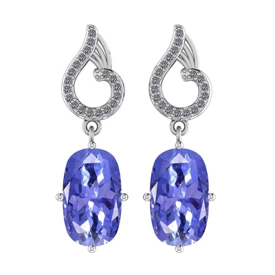 3.08 CTW प्राकृतिक Tanzanite और हीरे की बालियां 14K ठोस सफेद सोना