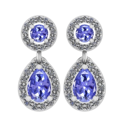 3.08 CTW प्राकृतिक Tanzanite और हीरे की बालियां 14K ठोस सफेद सोना