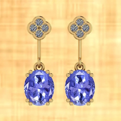 7.82 CTW प्राकृतिक Tanzanite और हीरे की बालियां 14K ठोस पीला सोना