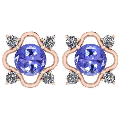 7.82 CTW प्राकृतिक Tanzanite और हीरे की बालियां 14K ठोस पीला सोना