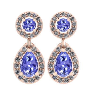 1.57 Ctw I2/I3 प्राकृतिक Tanzanite और हीरा 14K गुलाब सोने की बालियां