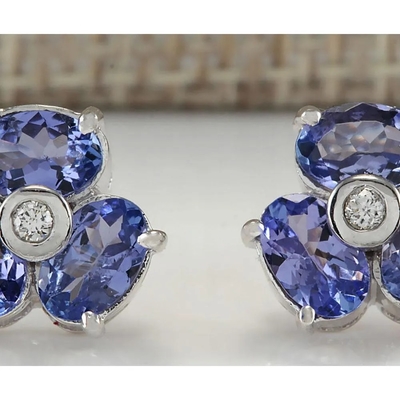 3.08 CTW प्राकृतिक Tanzanite और हीरे की बालियां 14K ठोस सफेद सोना