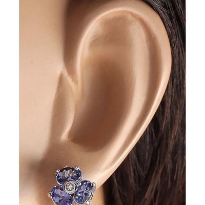 3.08 CTW प्राकृतिक Tanzanite और हीरे की बालियां 14K ठोस सफेद सोना