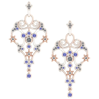 प्रमाणित 0.61 Ctw I2/I3 Tanzanite और डायमंड 14K रोज़ गोल्ड ईयररिंग्स