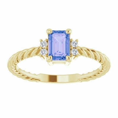 Tanzanite 0.06CTW डायमंड रोप एंगेजमेंट रिंग 14 कैरेट येलो गोल्ड में