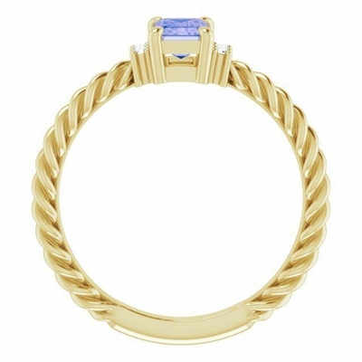 Tanzanite 0.06CTW डायमंड रोप एंगेजमेंट रिंग 14 कैरेट येलो गोल्ड में