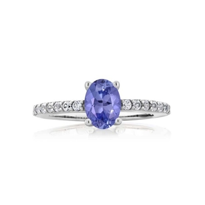 4 मिमी राजकुमारी कट प्राकृतिक Tanzanite सगाई की अंगूठी 14k सफेद सोना