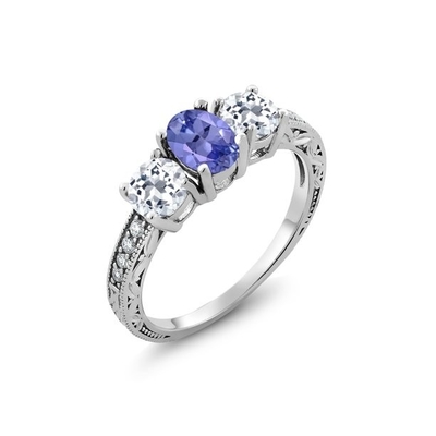 कैरेट Tanzanite 0.925 स्टर्लिंग चांदी की अंगूठी सफेद हीरे की एक्सेंट के साथ आभूषण