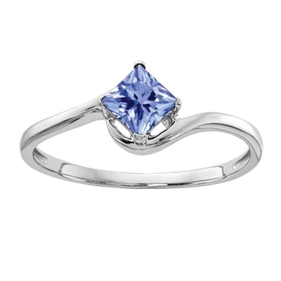 4 मिमी राजकुमारी कट प्राकृतिक Tanzanite सगाई की अंगूठी 14k सफेद सोना