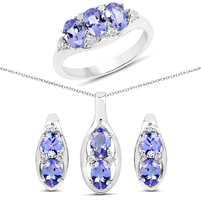 3.12 कैरेट असली Tanzanite और सफेद पुखराज 3 टुकड़ा हार 925 स्टर्लिंग चांदी