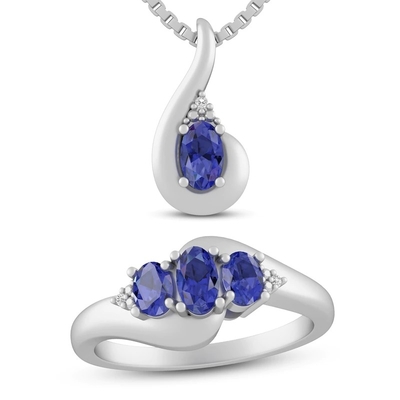 3.12 कैरेट असली Tanzanite और सफेद पुखराज 3 टुकड़ा हार 925 स्टर्लिंग चांदी