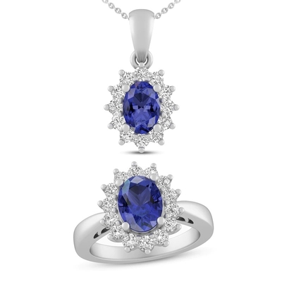 3.12 कैरेट असली Tanzanite और सफेद पुखराज 3 टुकड़ा हार 925 स्टर्लिंग चांदी
