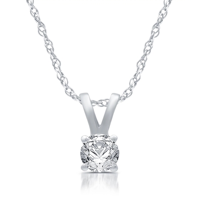 1/5ct राउंड डायमंड सॉलिटेयर पेंडेंट नेकलेस 14K व्हाइट गोल्ड