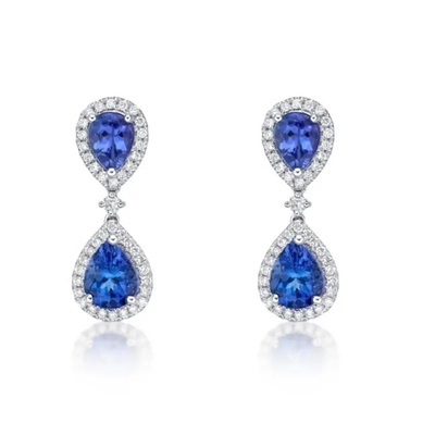 925 स्टर्लिंग सिल्वर ब्लू रंग Tanzanite स्टोन आभूषण डबल नाशपाती के आकार की बालियां