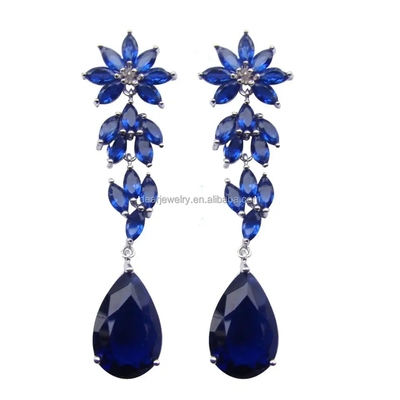 925 स्टर्लिंग सिल्वर ब्लू रंग Tanzanite स्टोन आभूषण डबल नाशपाती के आकार की बालियां