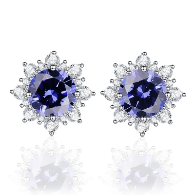 महिलाओं के लिए सॉलिड 925 स्टर्लिंग सिल्वर निर्मित Tanzanite CZ क्रिसमस ज्वेलरी स्टड इयररिंग्स