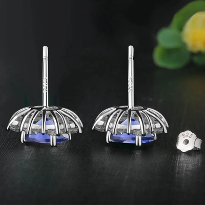 महिलाओं के लिए सॉलिड 925 स्टर्लिंग सिल्वर निर्मित Tanzanite CZ क्रिसमस ज्वेलरी स्टड इयररिंग्स