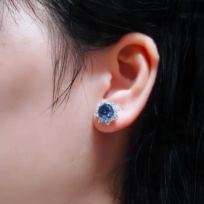 महिलाओं के लिए सॉलिड 925 स्टर्लिंग सिल्वर निर्मित Tanzanite CZ क्रिसमस ज्वेलरी स्टड इयररिंग्स