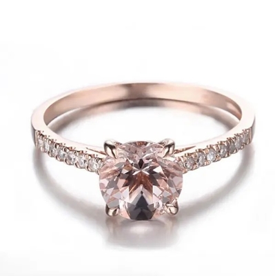 थोक कारखाने 925 स्टर्लिंग चांदी के गहने गुलाब सोने Morganite अंगूठी दौर कट गुलाबी Morganite सगाई की अंगूठी