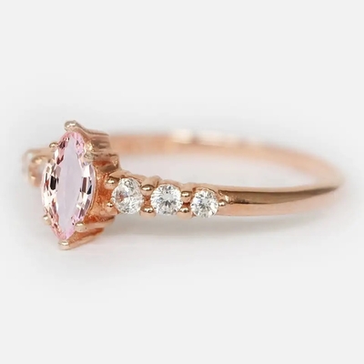 थोक कारखाने 925 स्टर्लिंग चांदी के गहने गुलाब सोने Morganite अंगूठी दौर कट गुलाबी Morganite सगाई की अंगूठी