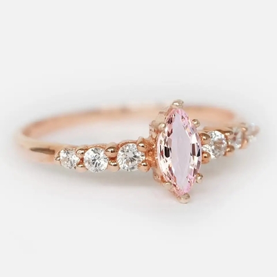 थोक कारखाने 925 स्टर्लिंग चांदी के गहने गुलाब सोने Morganite अंगूठी दौर कट गुलाबी Morganite सगाई की अंगूठी