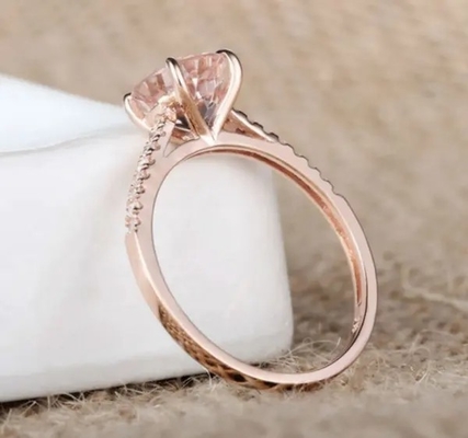 थोक कारखाने 925 स्टर्लिंग चांदी के गहने गुलाब सोने Morganite अंगूठी दौर कट गुलाबी Morganite सगाई की अंगूठी