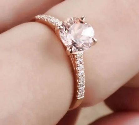 थोक कारखाने 925 स्टर्लिंग चांदी के गहने गुलाब सोने Morganite अंगूठी दौर कट गुलाबी Morganite सगाई की अंगूठी