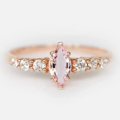 सगाई न्यूनतम डिजाइन Marquise कट गुलाबी Morganite S925 रजत महिलाओं के आभूषण की अंगूठी