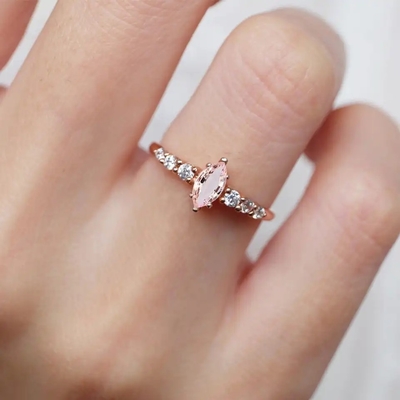 सगाई न्यूनतम डिजाइन Marquise कट गुलाबी Morganite S925 रजत महिलाओं के आभूषण की अंगूठी