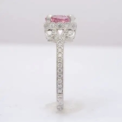 2.11 कैरेट S925 स्टर्लिंग सिल्वर प्राकृतिक गुलाबी नीलम Cz अंगूठी Moissanite सगाई